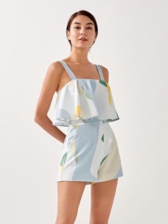 Love, Antonio Pants - Love, Antonio Seascape Set High Rise Shorts Crop Top White/Blue Size 4
